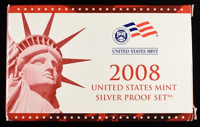 2008 US SILVER PROOF SET. LEADERS IN ON-LINE AUCTIONS ESTIMATE $150 - $200.