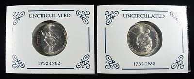 (2) 1982-D 50C COMMEMS WASHINGTON. BID WITH SILVER CITY AUCTIONS ESTIMATE $80 - $120.