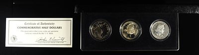 (3) HALF DOLLAR COMMEM SETS. 1982-S 50C COMMEM 90% SILVER, 1892 50C COMMEM 90% SILVER & 1986-S 