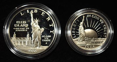 1986-S LIBERTY COMMEM SET. LEADERS IN ON-LINE AUCTIONS ESTIMATE $100 - $150.