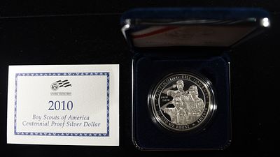 2010-P $1 COMMEM BOY SCOUTS OF AMERICA PROOF. BID WITH SILVER CITY AUCTIONS ESTIMATE $120 - $170.
