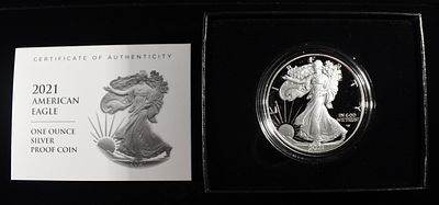 2021-W AMERICAN SILVER EAGLE PROOF. WEEKLY COIN & CURRENCY AUCTIONS ESTIMATE $150 - $200.
