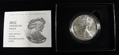 2022-W AMERICAN SILVER EAGLE. WEEKLY COIN & CURRENCY AUCTIONS ESTIMATE $110 - $160.