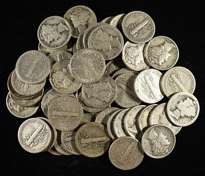 (50) MERCURY DIMES. WEEKLY COIN & CURRENCY AUCTIONS ESTIMATE $310 - $360.
