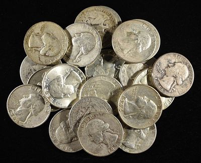 (20) WASHINGTON QUARTERS 90% SILVER. CHECK OUT OUR UPCOMING AUCTIONS ESTIMATE $450 - $550.