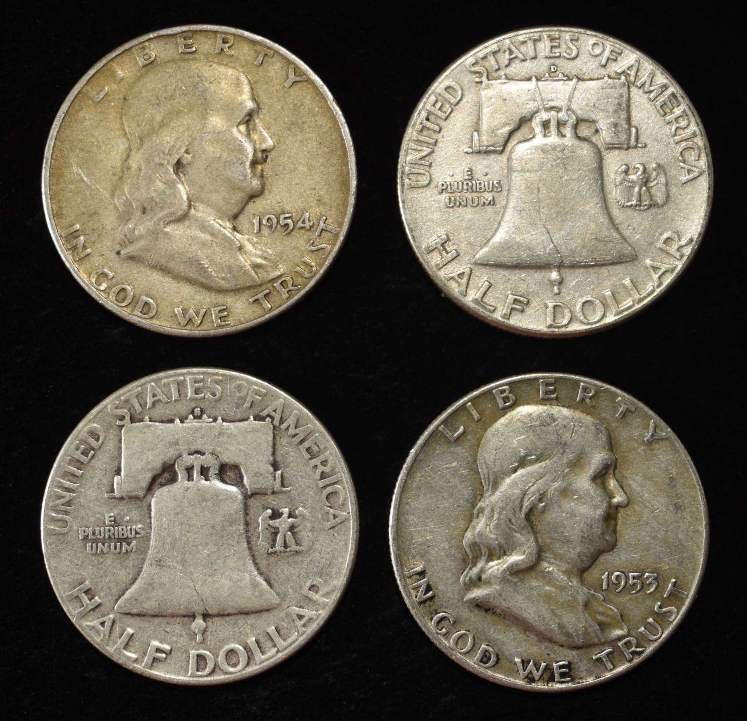 (10) 90% SILVER FRANKLIN HALF DOLLARS