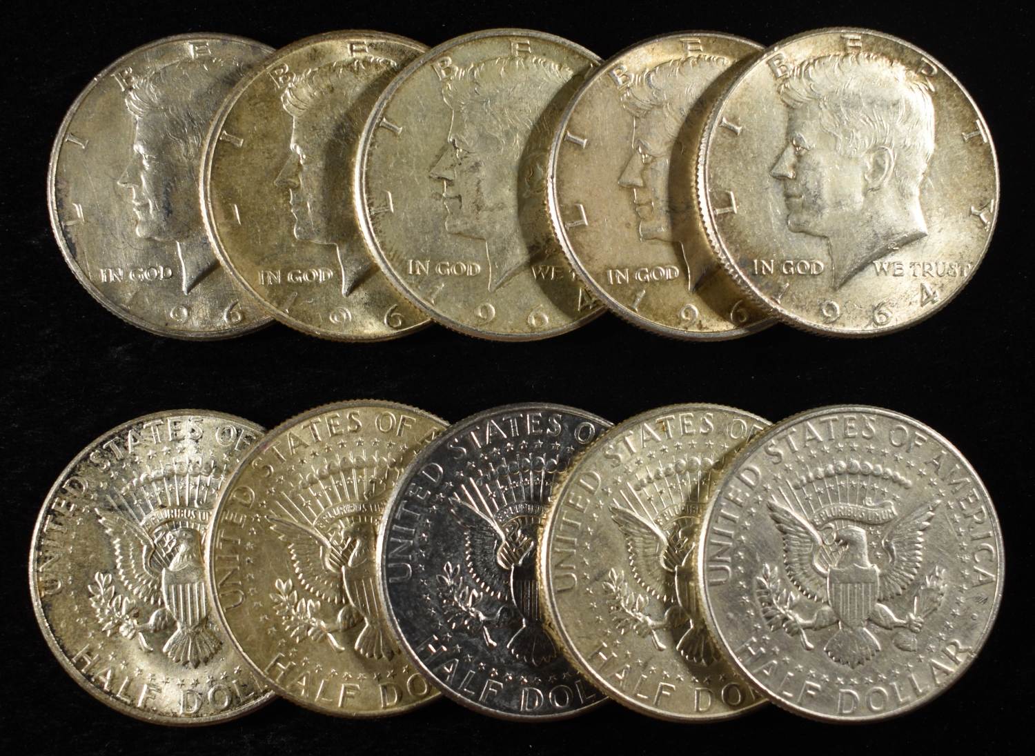 (10) 90% SILVER KENNEDY HALF DOLLARS
