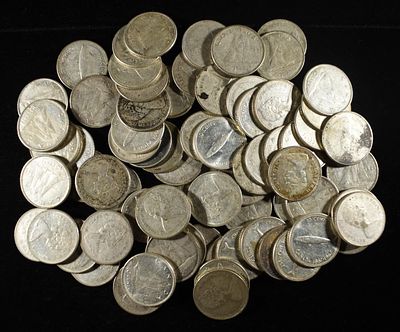 (72) 80% SILVER CANADIAN DIMES. BID WITH SILVER CITY AUCTIONS ESTIMATE $300 - $350.
