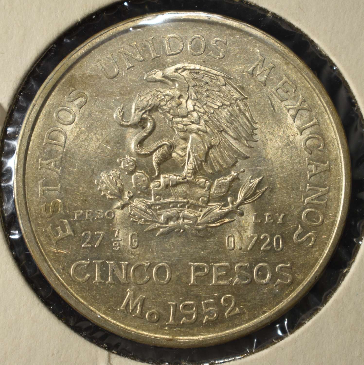 1952 FIVE PESOS 72% SILVER