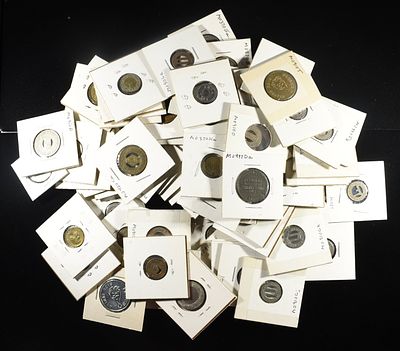 (74) MISC TOKENS. WEEKLY COIN & CURRENCY AUCTIONS ESTIMATE $110 - $160.