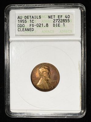 1955 DDO WHEAT CENT ANACS AU CLEANED. BID WITH SILVER CITY AUCTIONS ESTIMATE $2000 - $2200.