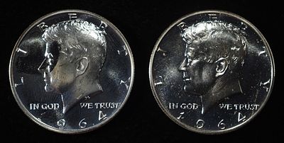 (2) 90% SILVER 1964 KENNEDY HALF DOLLARS PROOF BU. TOP RATED AUCTION HOUSE ESTIMATE $90 - $130.