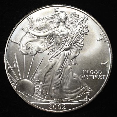 2002 AMERICAN SILVER EAGLE. BID WITH SILVER CITY AUCTIONS ESTIMATE $110 - $160.
