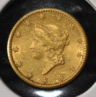 1849 NO 'L' $1 GOLD TYPE1 NICE AU/UNC. WEEKLY COIN & CURRENCY AUCTIONS ESTIMATE $850 - $950.