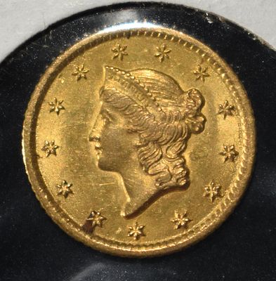 1851-O $1 GOLD TYPE1 CH ORIG UNC. LEADERS IN ON-LINE AUCTIONS ESTIMATE $1750 - $1950.