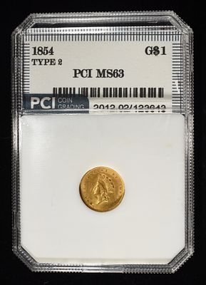 1854 $1 GOLD TYPE2 PCI CH BU. TOP RATED AUCTION HOUSE ESTIMATE $2150 - $2350.