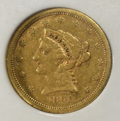 1861 $2.50 LIBERTY GOLD. BID WITH SILVER CITY AUCTIONS ESTIMATE $1500 - $2000.