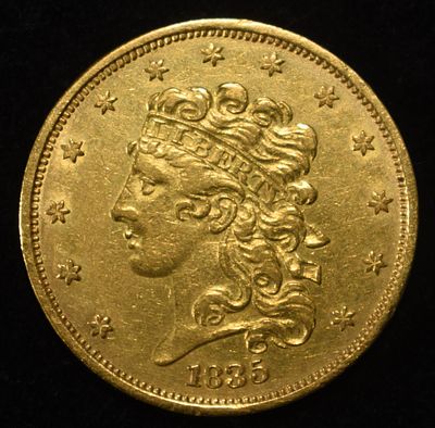 1835 $5 CLASSIC HEAD GOLD CH AU/UNC. WEEKLY COIN & CURRENCY AUCTIONS ESTIMATE $3600 - $4100.