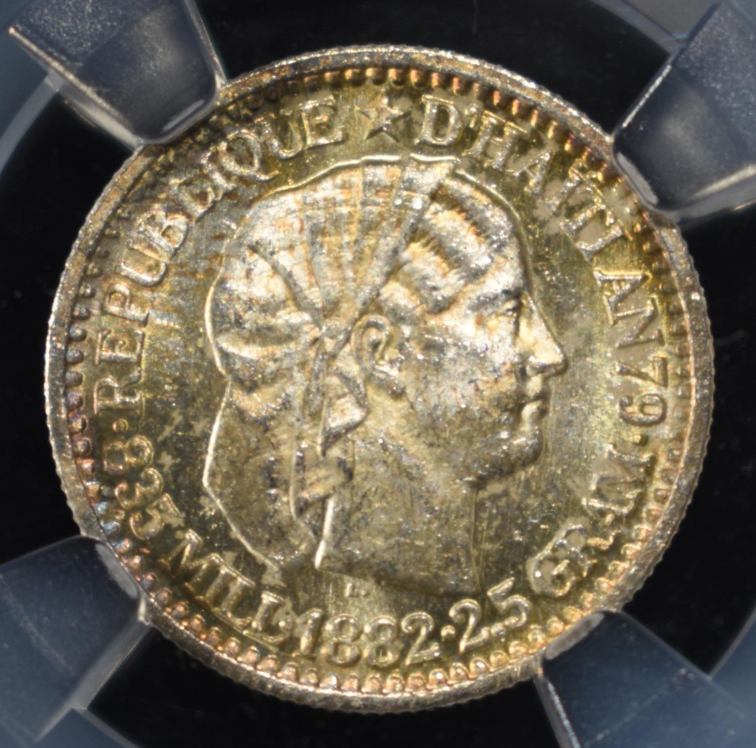1882 HAITI SILVER 10C NGC MS-63