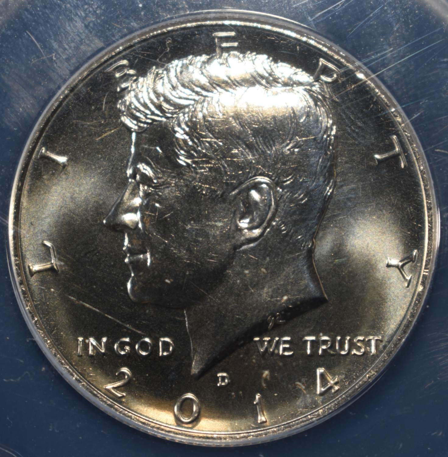 2014-D KENNEDY 50C ANACS HI-RELIEF 50TH ANNIV MS68