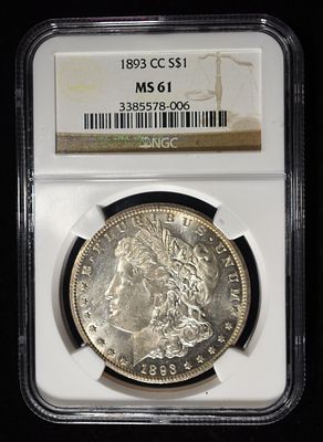 1893-CC MORGAN DOLLAR NGC MS-61. CHECK OUT OUR UPCOMING AUCTIONS ESTIMATE $6000 - $7000.