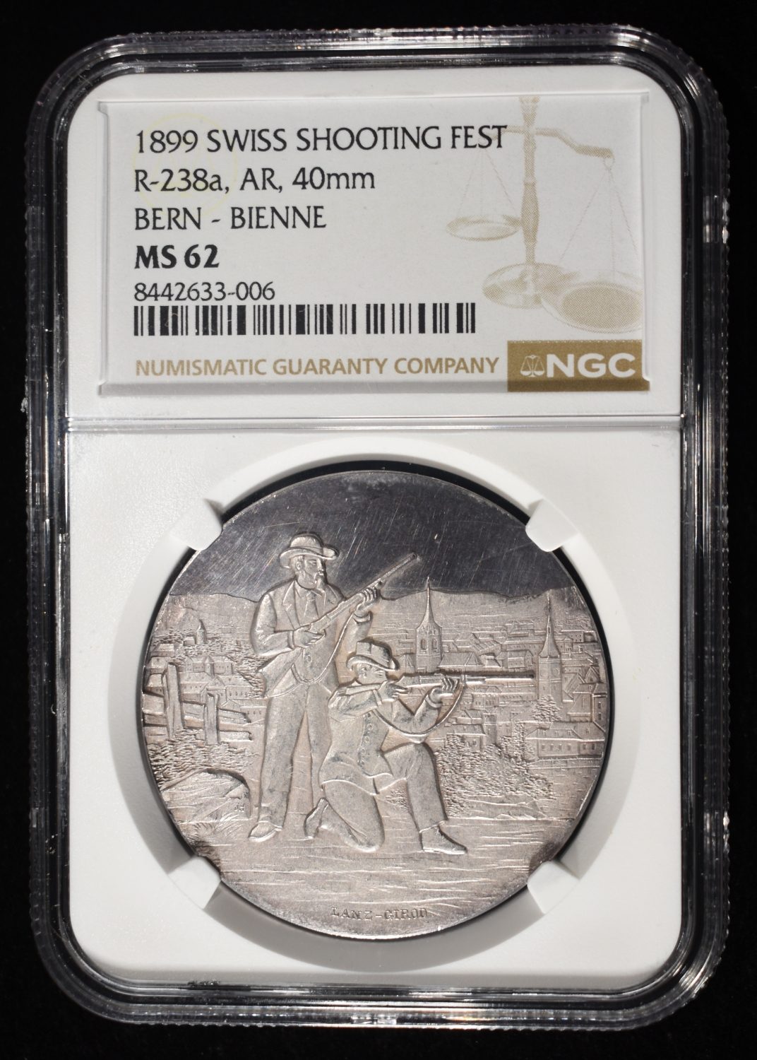 1899 SWISS SHOOTING BERN-BIENNE SILVER NGC MS-62