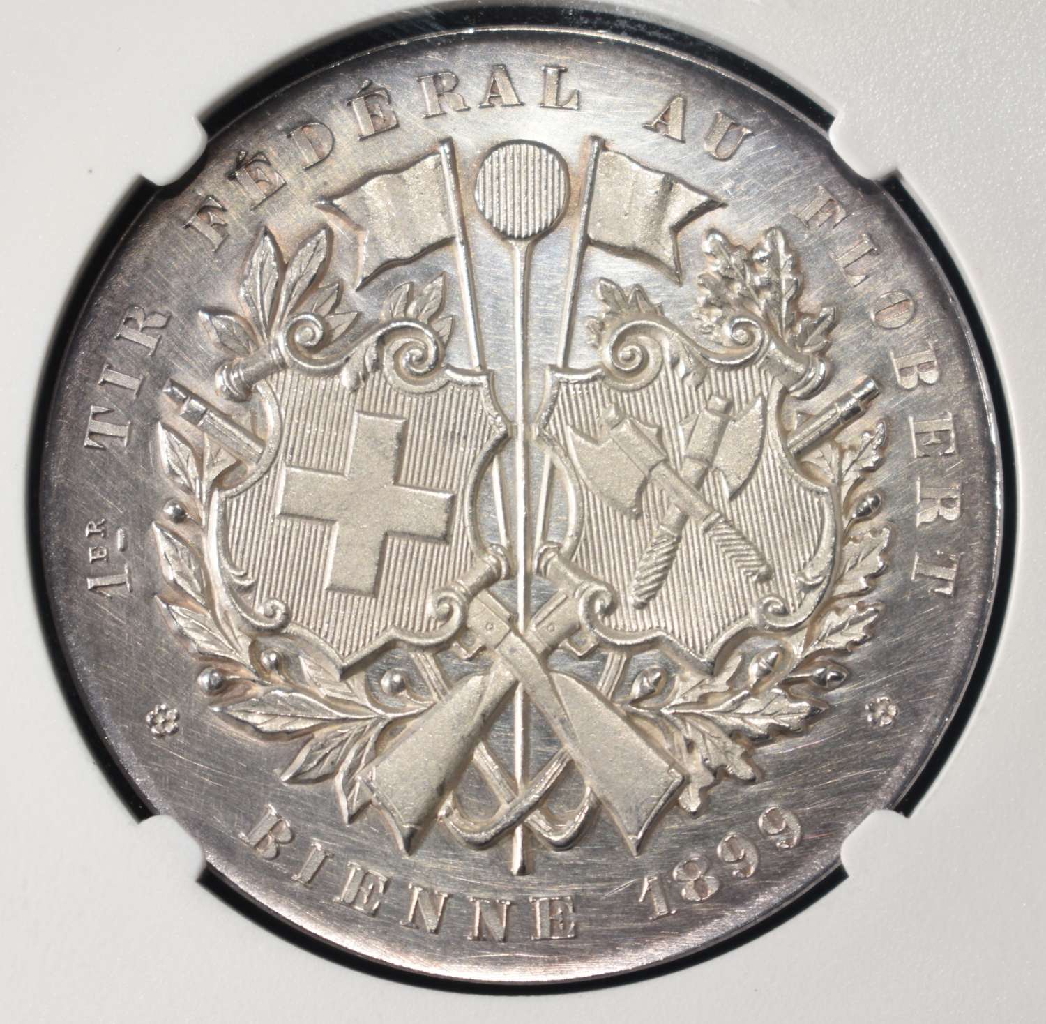 1899 SWISS SHOOTING BERN-BIENNE SILVER NGC MS-62
