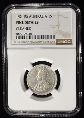 1921(S) AUSTRALIA 1S NGC FINE DETAIL CLEANED. CHECK OUT OUR UPCOMING AUCTIONS ESTIMATE $80 - $120.