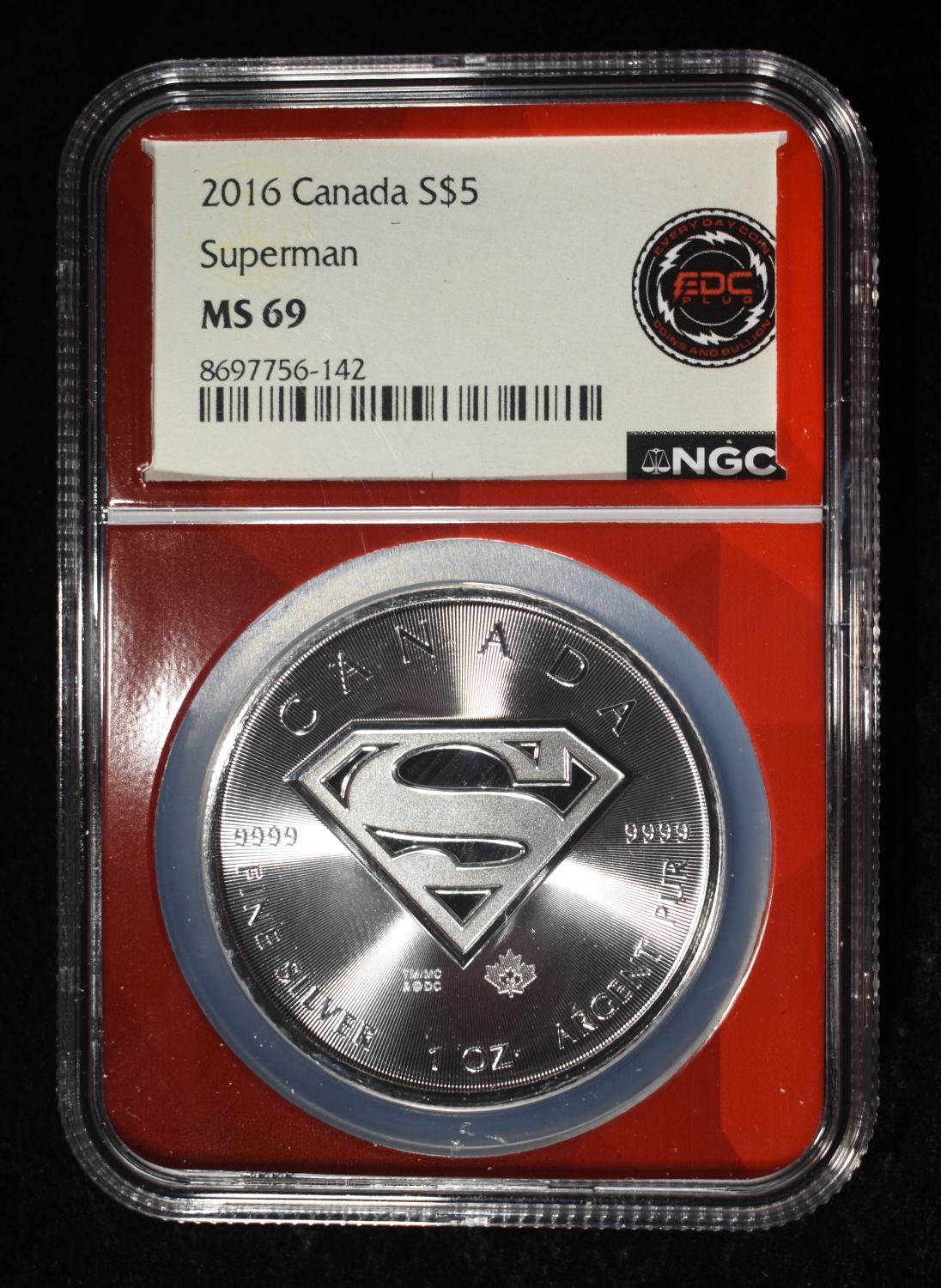 2016 1 OZ SILVER CANADA SUPERMAN NGC MS-69