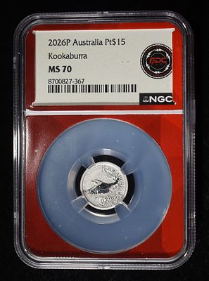 2026-P AUSTRALIA 1/10 PLATINUM KOOKABURRA NGC MS70. LEADERS IN ON-LINE AUCTIONS ESTIMATE $250 - $300.