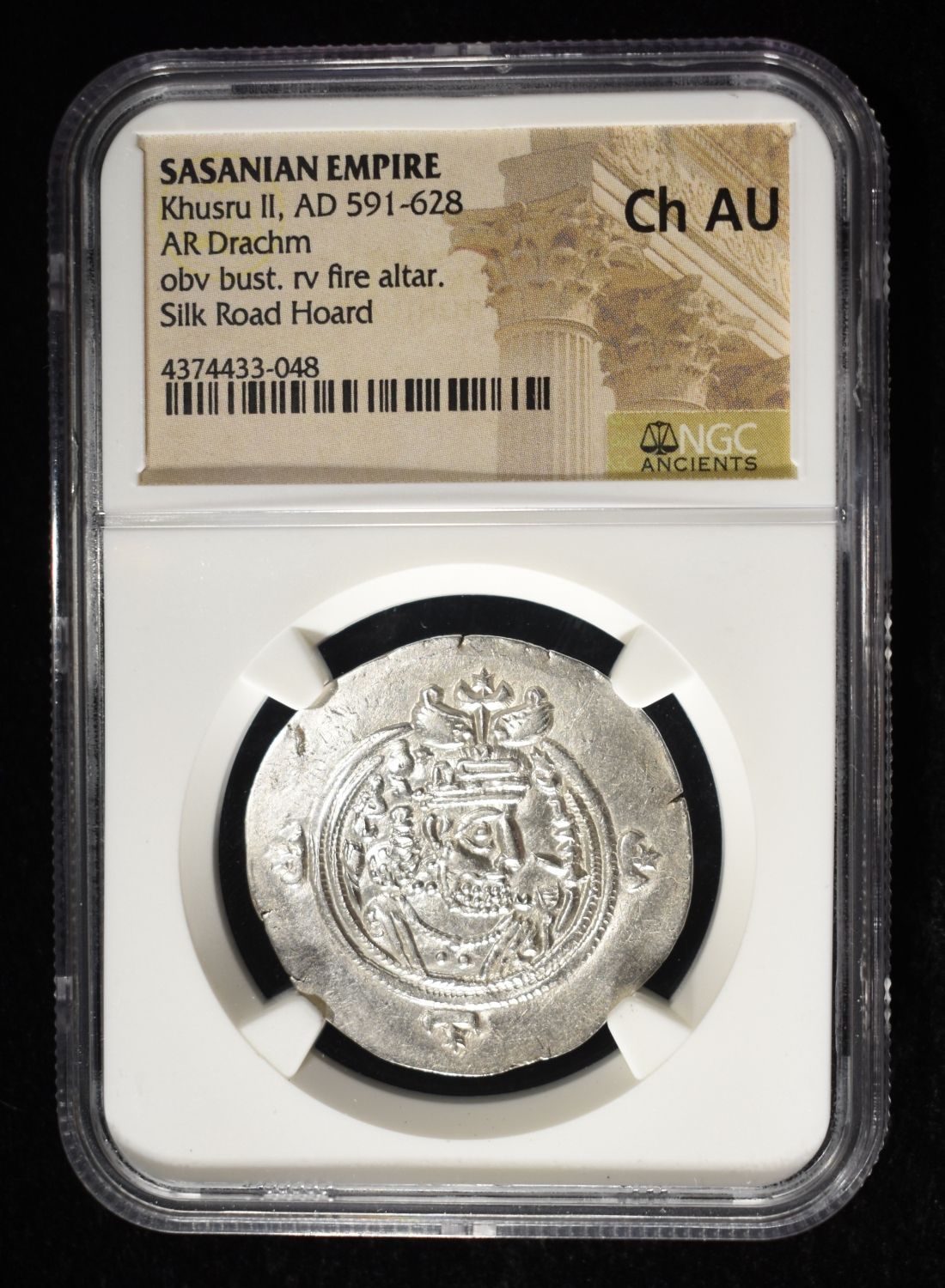 AD 591-628 KHUSRU II AR DRACHM NGC CH AU