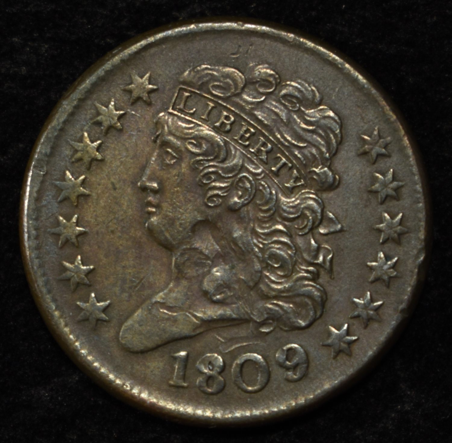 1809 HALF CENT XF/AU DAMAGE OBV.
