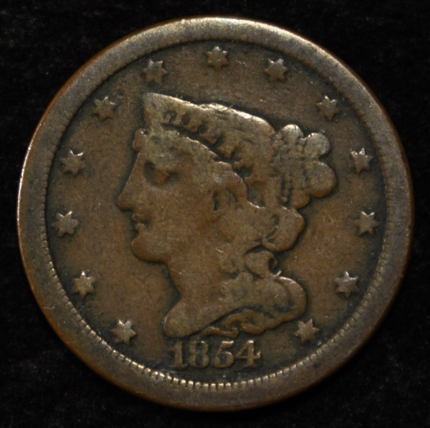 1854 HALF CENT VG