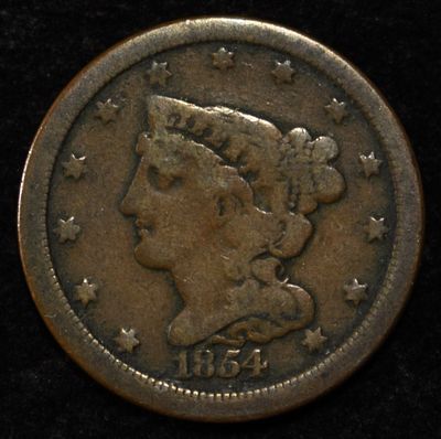 1854 HALF CENT VG. CHECK OUT OUR UPCOMING AUCTIONS ESTIMATE $100 - $130.