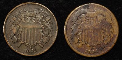 1864 & 1865 2-CENT PIECES. CHECK OUT OUR UPCOMING AUCTIONS ESTIMATE $80 - $120.