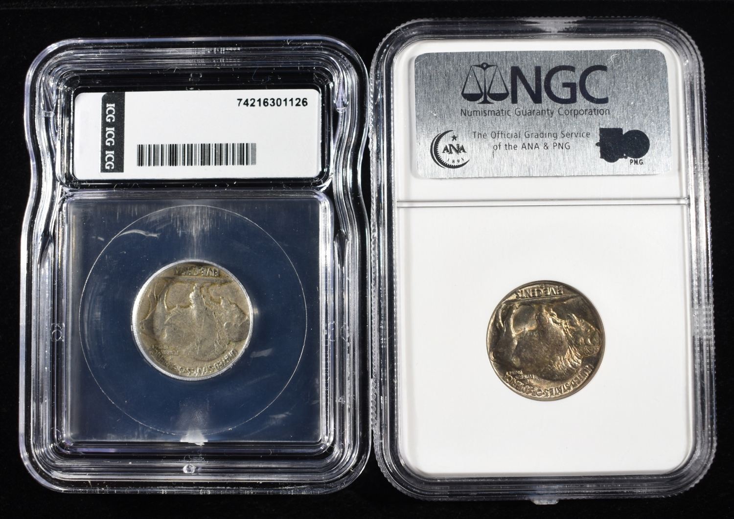(2) GRADED BUFFALO NICKELS