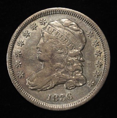 1836 CAPPED BUST DIME VF/XF. TOP RATED AUCTION HOUSE ESTIMATE $250 - $300.