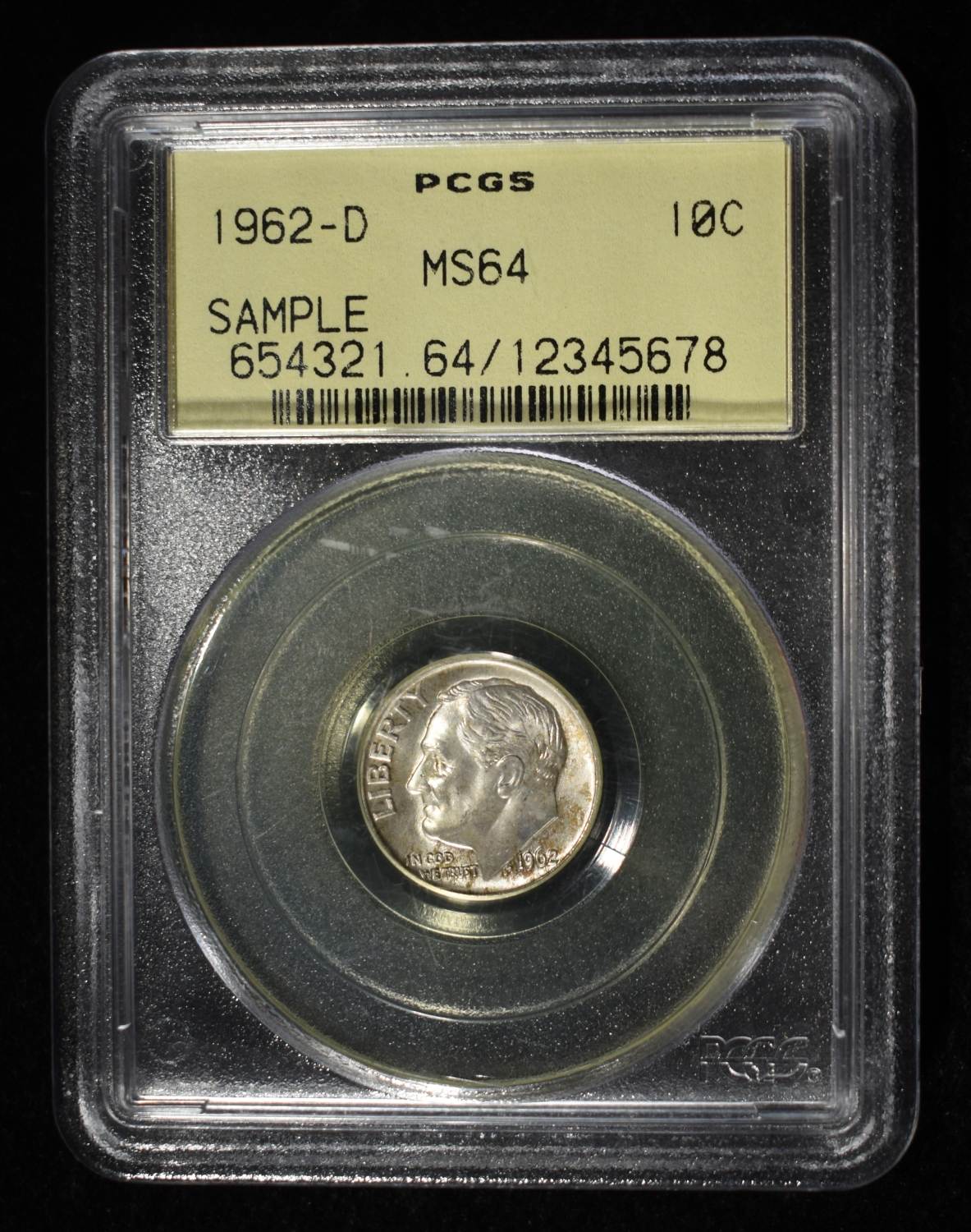 1962-D ROOSEVELT DIME PCGS MS-64 SAMPLE HOLDER