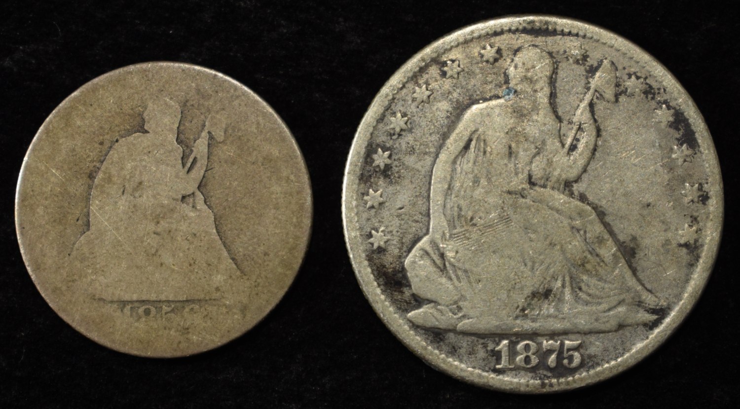 1858 25C & 1875 50C LIBERTY SEATED COINS