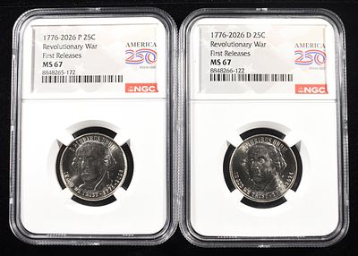 1776-2026-P&D 25C REVOLUTIONARY WAR NGC MS67. FIRST RELEASES ESTIMATE $80 - $120.