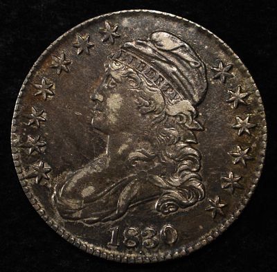 1830 BUST HALF DOLLAR AU. BID WITH SILVER CITY AUCTIONS ESTIMATE $300 - $350.