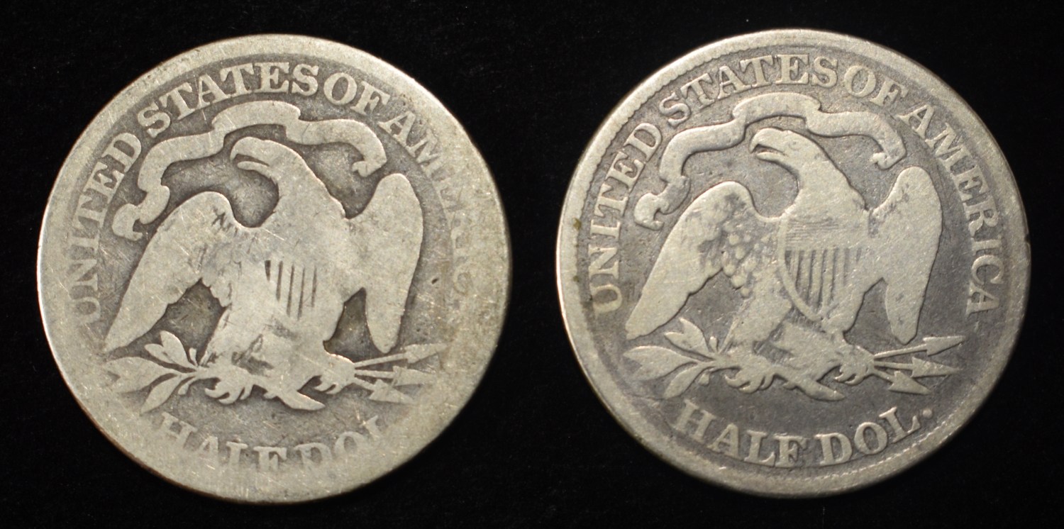 (2) 1876 SEATED LIBERTY HALF DOLLARS G/VG
