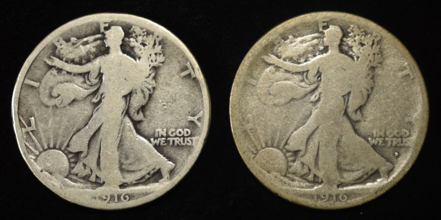 1916-P&D WALKING LIBERTY HALF DOLLARS