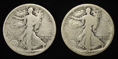 1917-D&S WALKING LIBERTY HALF DOLLARS. 1917-D REV., 1917-S OBV. WEEKLY COIN & CURRENCY AUCTIONS 
