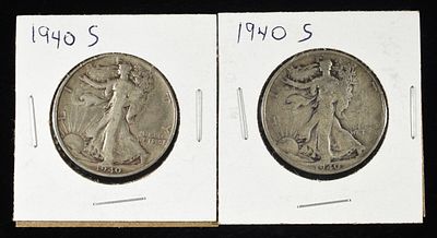 (2) 1940-S WALKING LIBERTY HALF DOLLARS. CHECK OUT OUR UPCOMING AUCTIONS ESTIMATE $90 - $130.