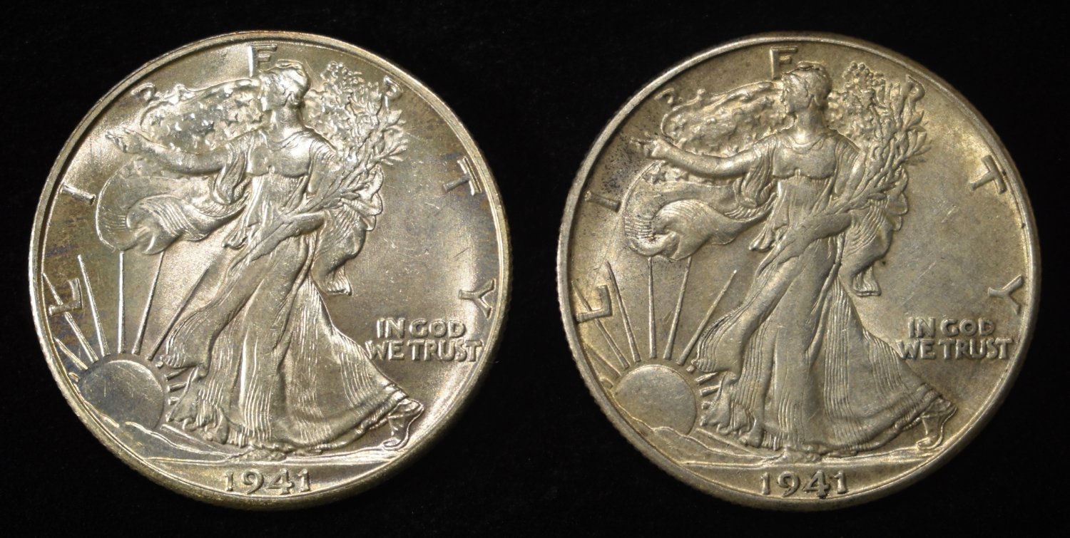 (2) 1941-D WALKING LIBERTY HALF DOLLARS XF/AU