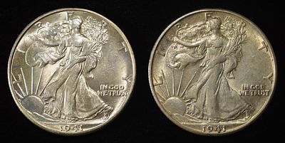 (2) 1941-D WALKING LIBERTY HALF DOLLARS XF/AU. BID WITH SILVER CITY AUCTIONS ESTIMATE $150 - $200.