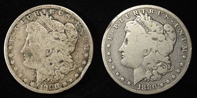 1880-O & 1900-O MORGAN DOLLARS. TOP RATED AUCTION HOUSE ESTIMATE $150 - $200.