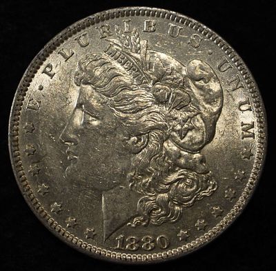 1880-O MORGAN DOLLAR AU. LEADERS IN ON-LINE AUCTIONS ESTIMATE $100 - $130.