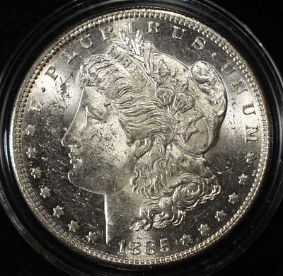 1885-S MORGAN DOLLAR CH BU. TOP RATED AUCTION HOUSE ESTIMATE $500 - $600.